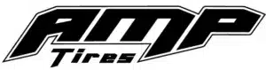 AMP Tires logo featuring bold black lettering designed for a tire brand, emphasizing durability and performance in the automotive industry.