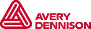 Avery Dennison logo featuring a distinctive red triangular design with the company name in bold red letters, representing a global leader in labeling and packaging solutions.