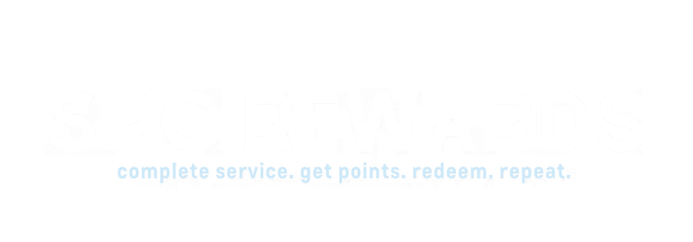 SPC Rewards logo showcasing the program's tagline "complete service, get points, redeem, repeat," highlighting a customer loyalty initiative focused on earning and redeeming rewards.