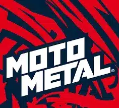 Logo of Moto Metal, featuring bold white typography on a red background with abstract designs, representing off-road and performance wheel products.