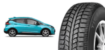 Gray alloy car wheel with five spokes next to a black tire with traction grooves.
