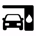 Car at a gas station pump icon, representing fuel refueling services and automotive maintenance.