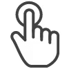 Icon of a hand with a finger pressing or tapping, representing user interaction and touch functionality in digital interfaces.