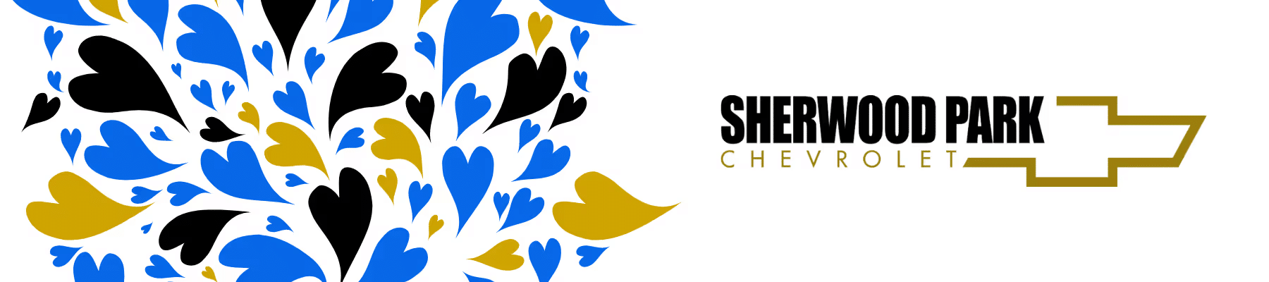 Colorful abstract design featuring hearts and leaves alongside the Sherwood Park Chevrolet logo. Ideal for automotive branding and community engagement imagery.