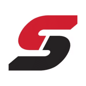 Logo design featuring a stylized letter "S" in red and black, representing the brand's identity and modern aesthetic.