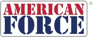 Logo of American Force featuring bold red and blue lettering, emphasizing strength and patriotism in a clean design suitable for branding and promotional materials.