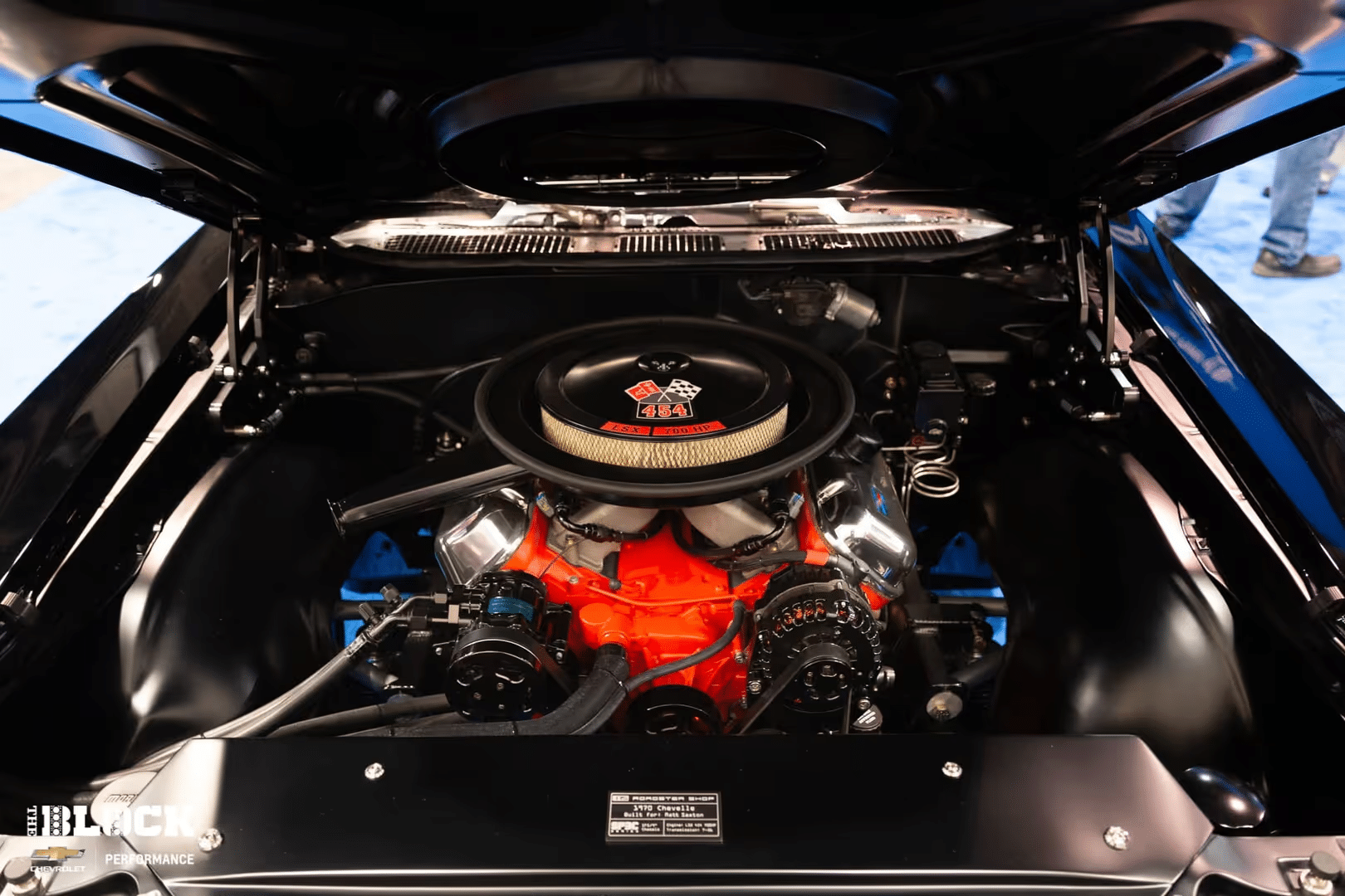 Engine compartment featuring a turbocharged LTR engine with a distinctive red and black valve cover, showcasing high-performance components and sleek design. Ideal for automotive enthusiasts and performance car builders.