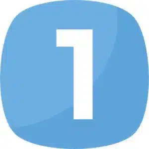 Blue square with the number one in white, commonly used for indicating the first step or item in a list.