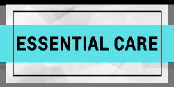 Graphic featuring the text "Essential Care" in bold black font against a light background with a turquoise band, emphasizing key health and wellness services.