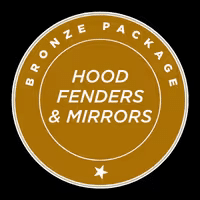 Bronze package badge featuring hood, fenders, and mirrors services.