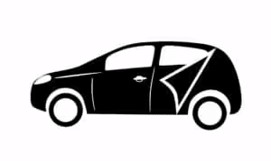 Black silhouette of a car with a highlighted opened door, illustrating a vehicle's entry point and design.