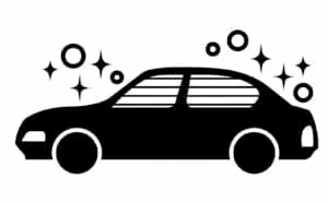 Silhouette of a clean, shiny car with sparkle effects, representing automobile detailing and cleanliness.
