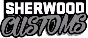 Sherwood Customs logo featuring bold text emphasizing custom design and unique craftsmanship.
