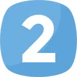 Blue square with the number two in white, commonly used for indicating steps or lists in instructional content.