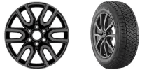 Black steel wheel and modern alloy wheel with premium tire, showcasing different types of automotive wheels for various vehicle needs.