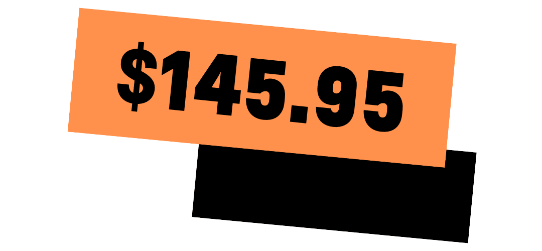 Price tag displaying a cost of $145.95 in bold black text on an orange background, indicating a special offer or sale.