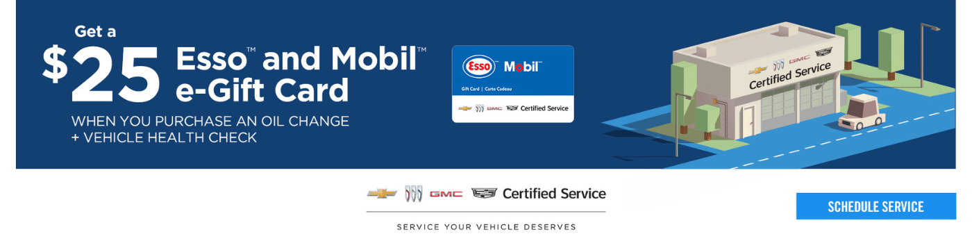 Get a $25 Esso and Mobil e-Gift Card with oil change and vehicle health check at Certified Service center.